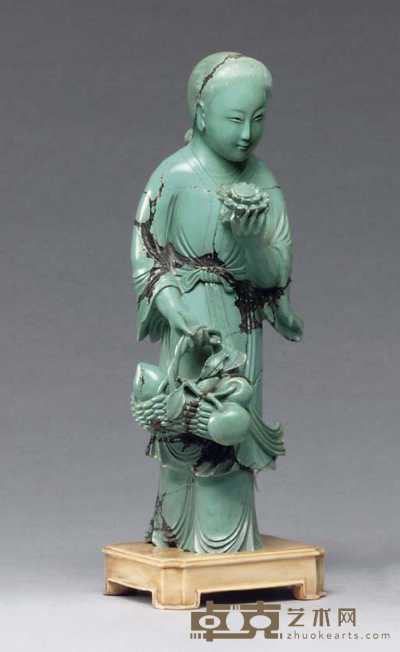 19TH CENTURY A TURQUOISE FIGURE OF A FEMALE IMMORTAL 
